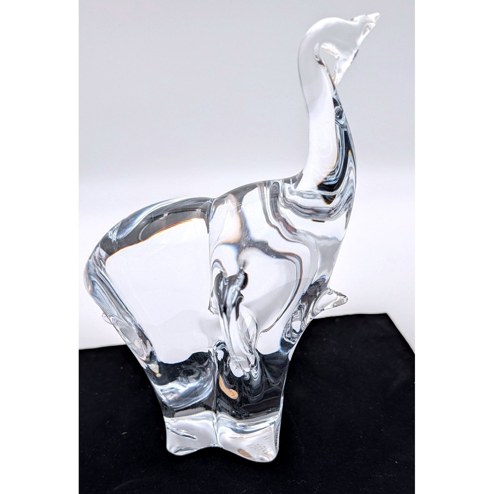 Strombergshyttan Sweden Art Glass Elephant Figurine Vintage Crystal Signed 9.75"